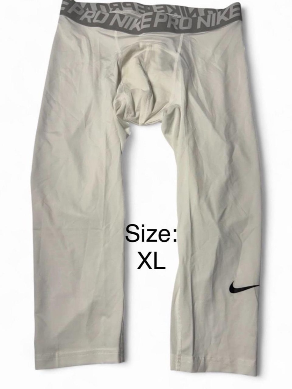 Nike Pro 3/4 Compression Tights White Gray Men's  XLarge NWT Dri-FIT 828642-100